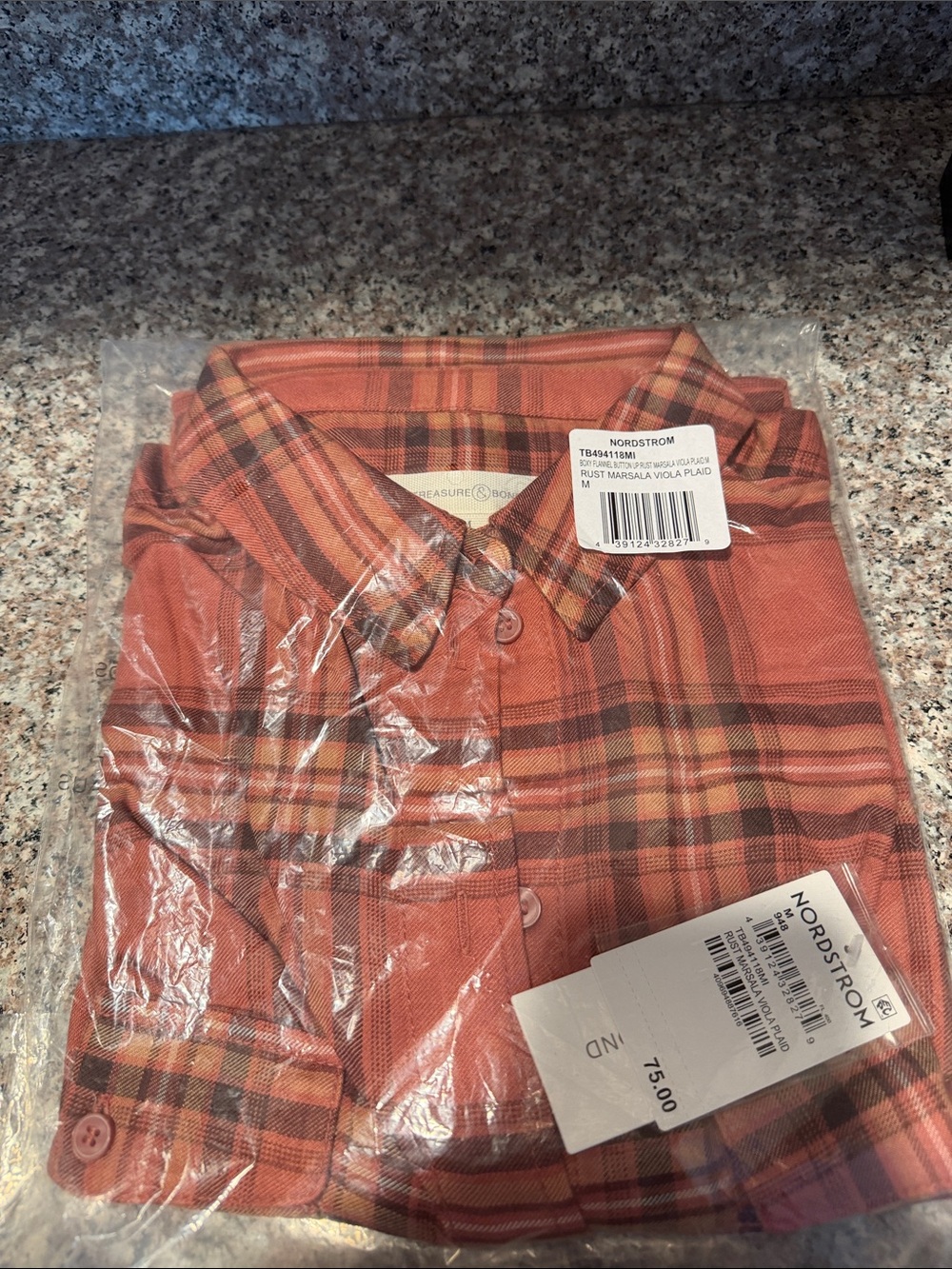 Treasure &Bond Rust and Brown Plaid Flannel Shirt NWT - Size M
